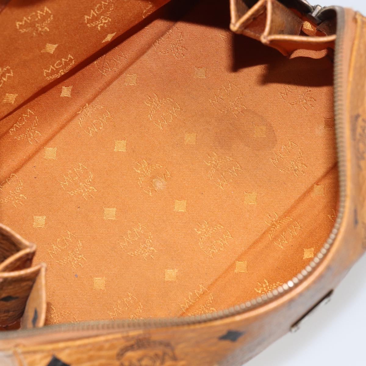 MCM Vicetos Logogram Boston Bag PVC Leather Brown Gold Auth 163539