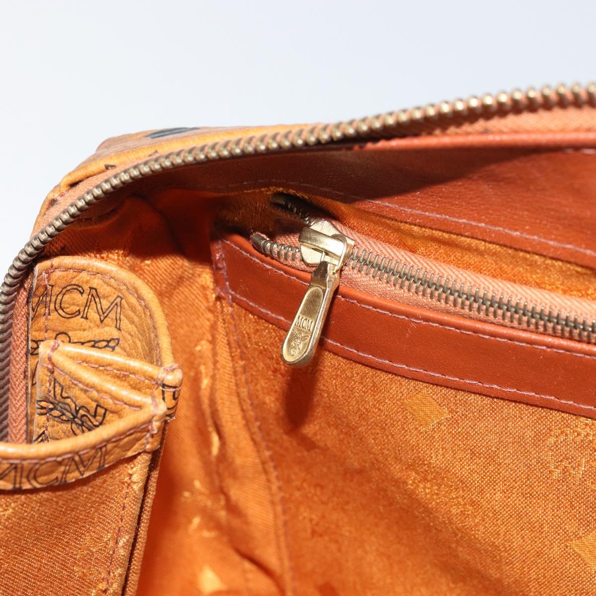 MCM Vicetos Logogram Boston Bag PVC Leather Brown Gold Auth 163539
