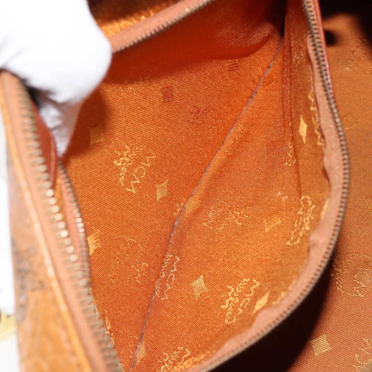 MCM Vicetos Logogram Boston Bag PVC Leather Brown Gold Auth 163539