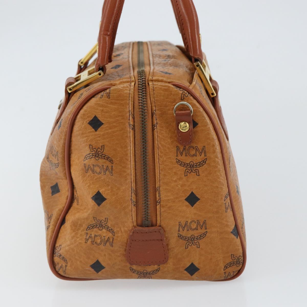 MCM Vicetos Logogram Boston Bag PVC Leather Brown Gold Auth 163539