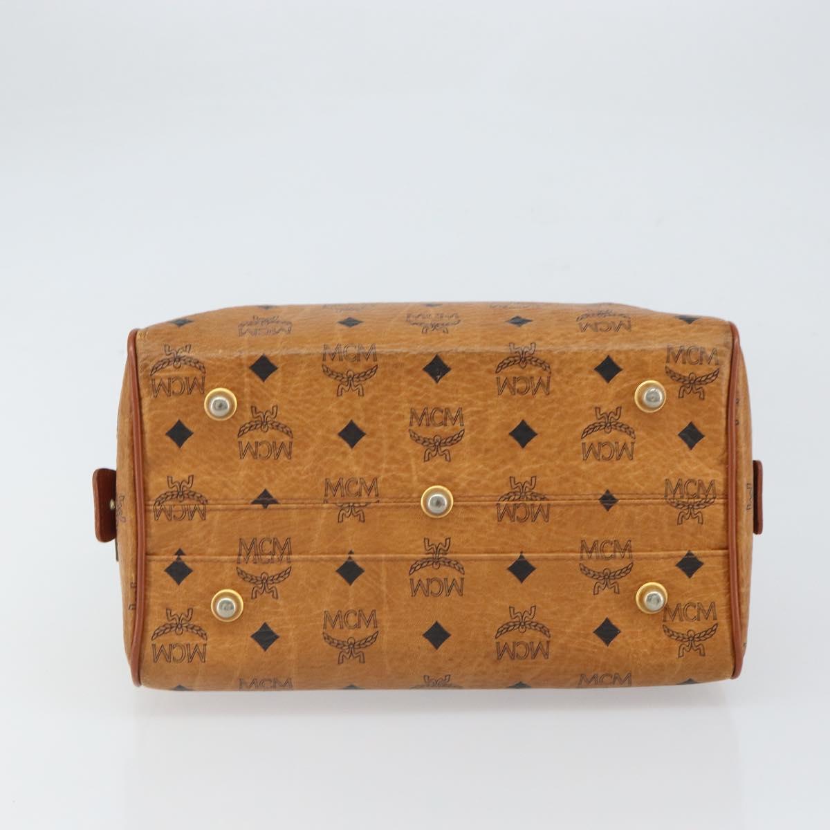 MCM Vicetos Logogram Boston Bag PVC Leather Brown Gold Auth 163539