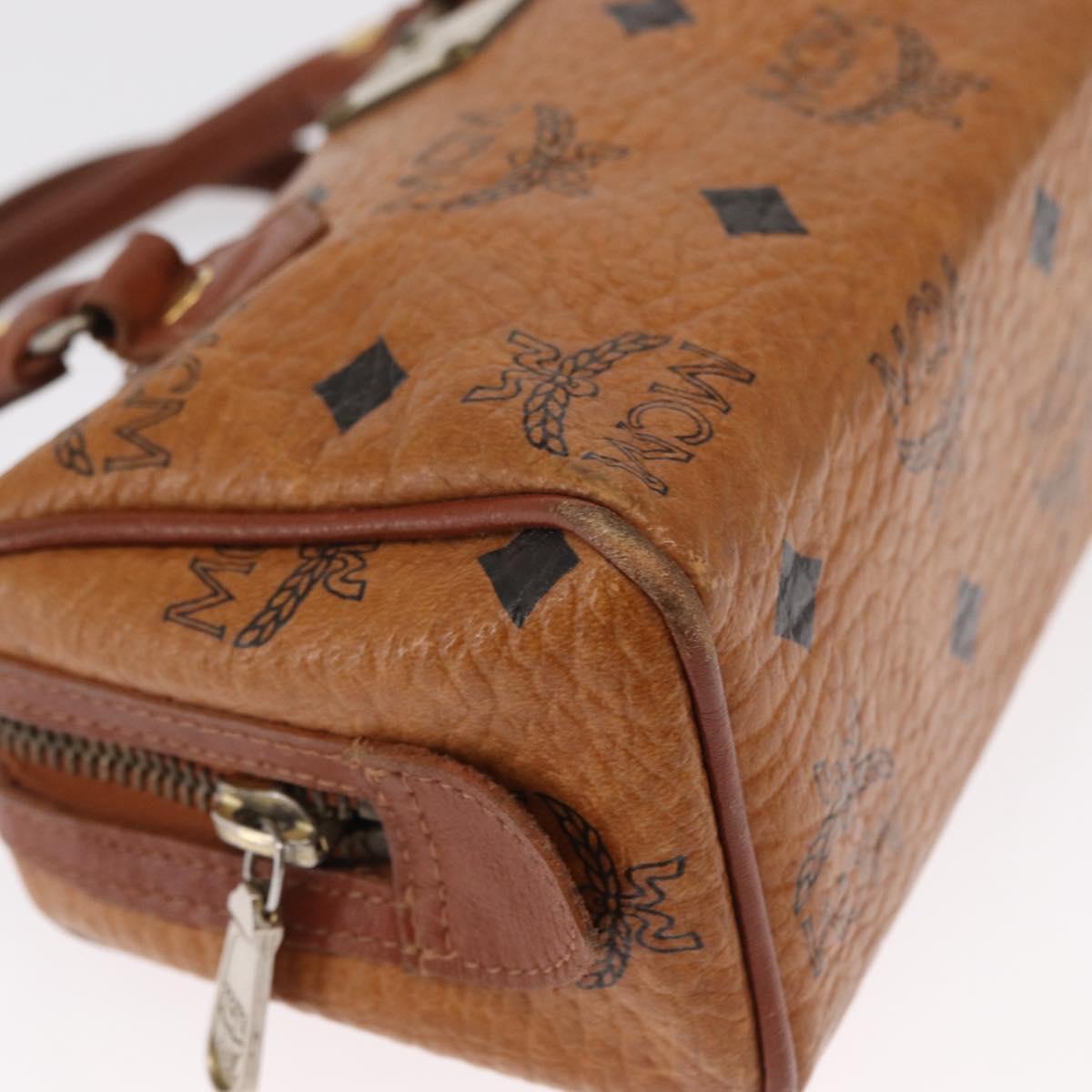 MCM Vicetos Logogram Mini Boston Bag PVC Leather 2way Brown Gold Auth 163554