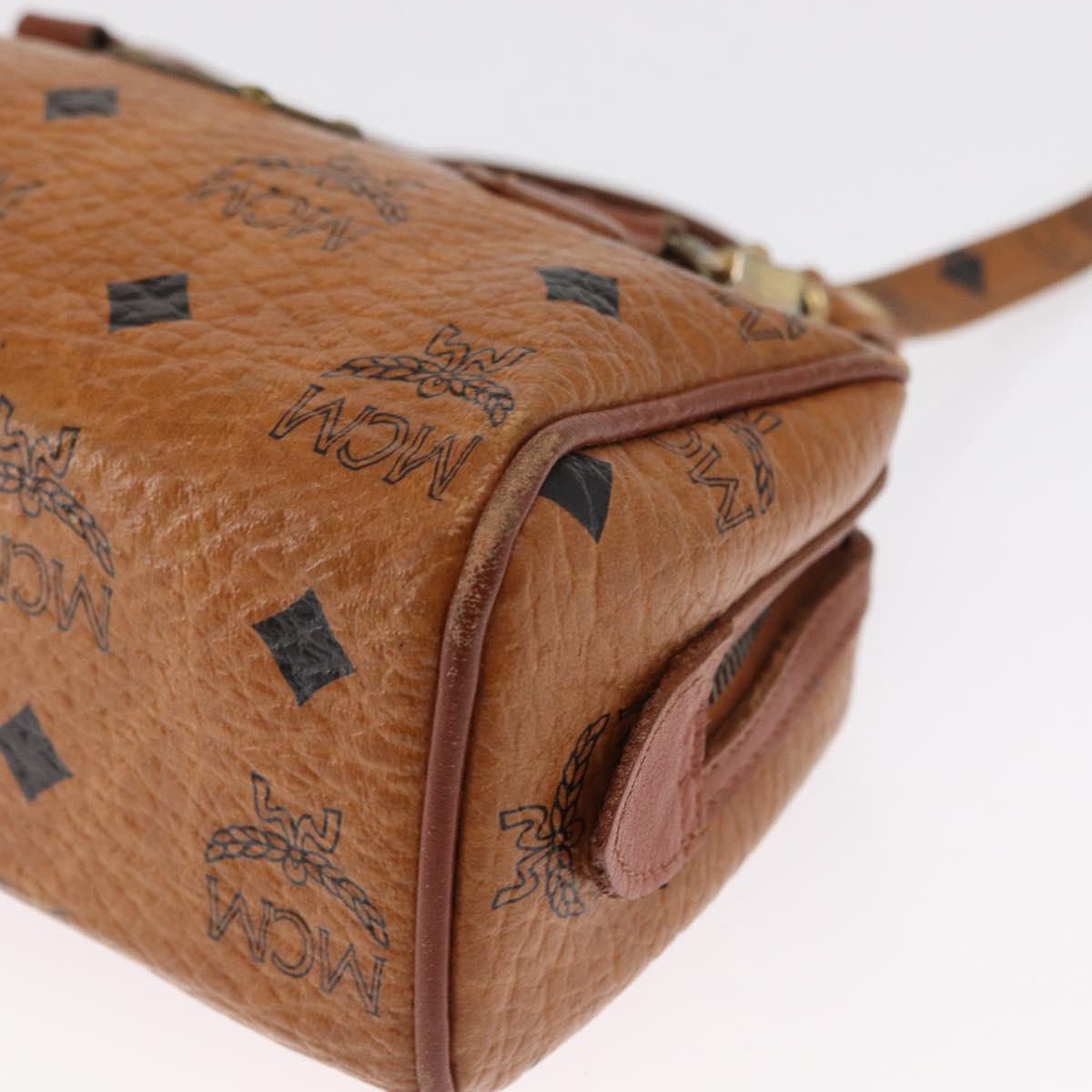 MCM Vicetos Logogram Mini Boston Bag PVC Leather 2way Brown Gold Auth 163554