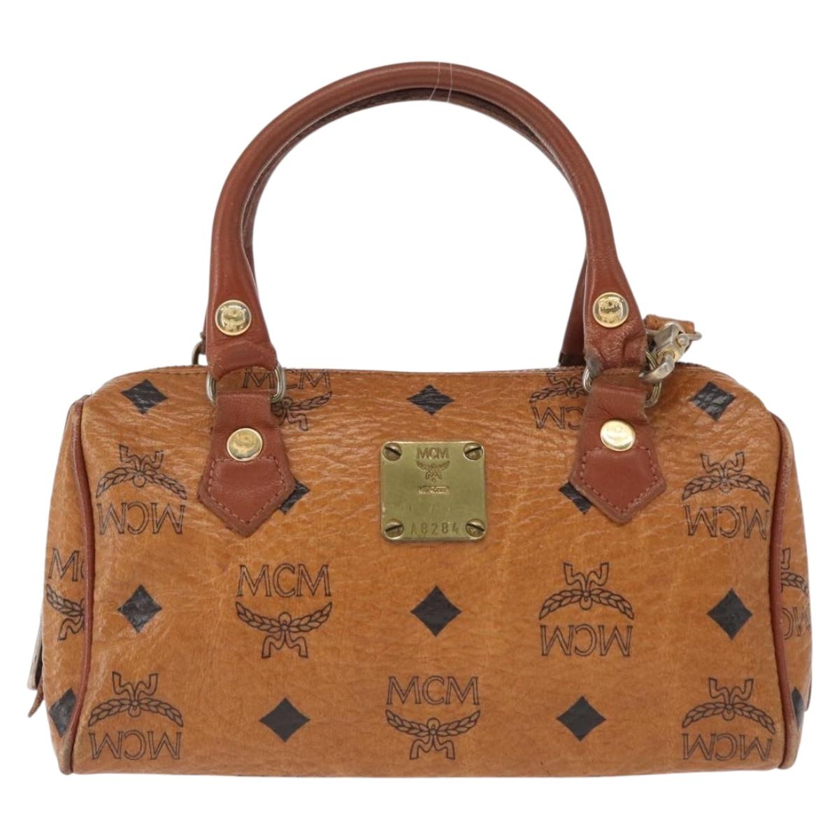 MCM Vicetos Logogram Mini Boston Bag PVC Leather 2way Brown Gold Auth 163554