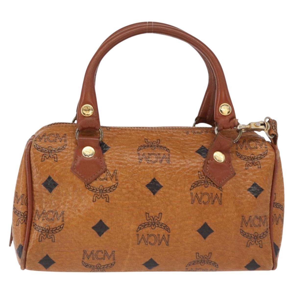 MCM Vicetos Logogram Mini Boston Bag PVC Leather 2way Brown Gold Auth 163554
