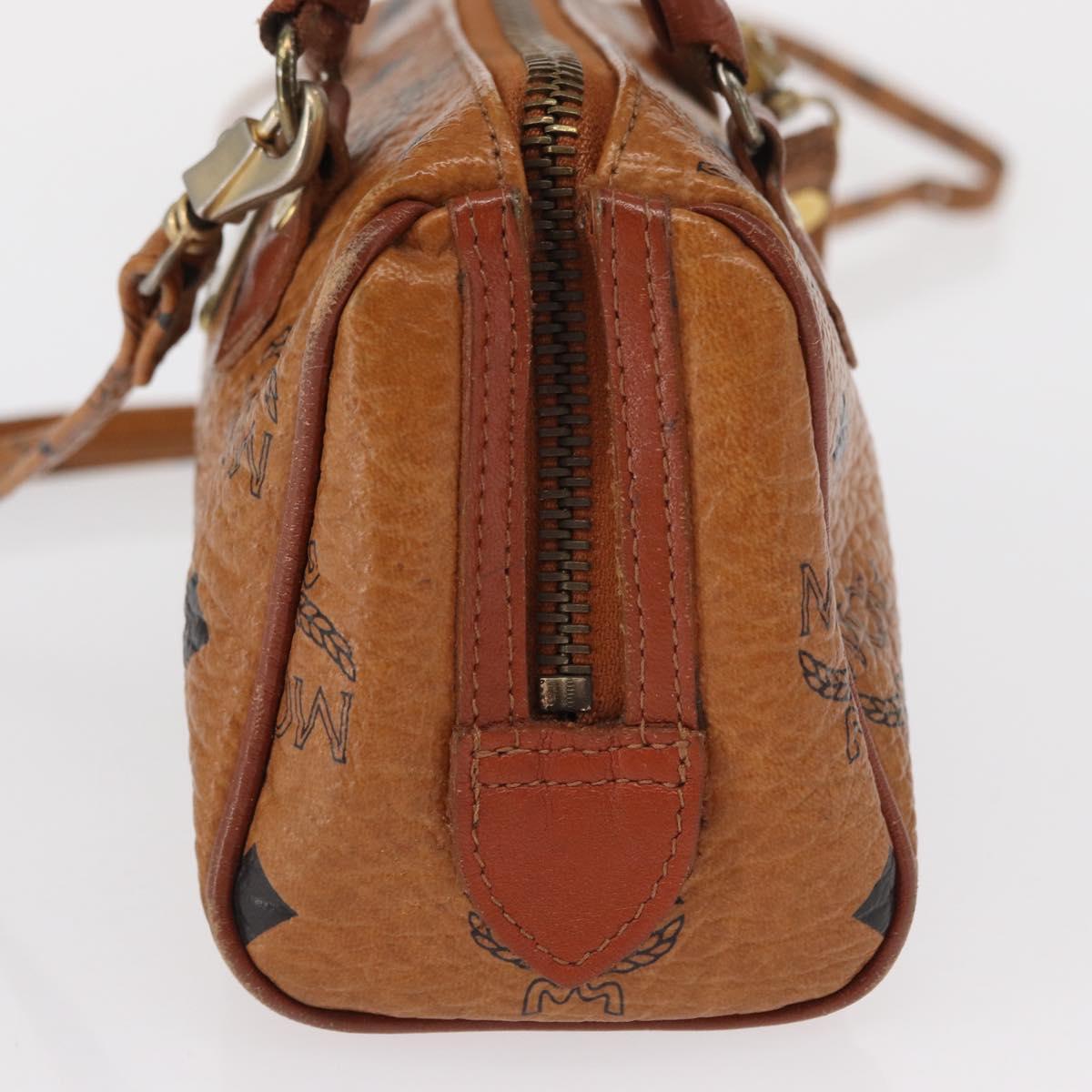 MCM Vicetos Logogram Mini Boston Bag PVC Leather 2way Brown Gold Auth 163554