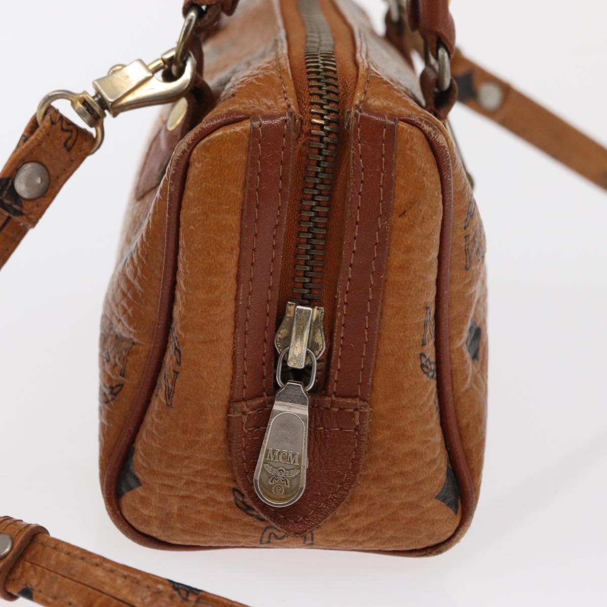 MCM Vicetos Logogram Mini Boston Bag PVC Leather 2way Brown Gold Auth 163554