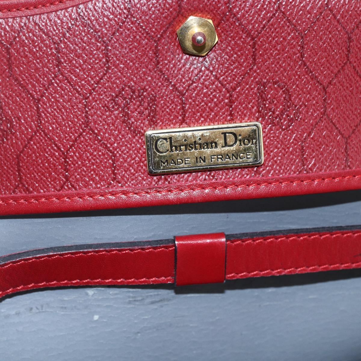 Christian Dior Honeycomb Canvas Hand Bag PVC Leather 2way Red Gold Auth 163559