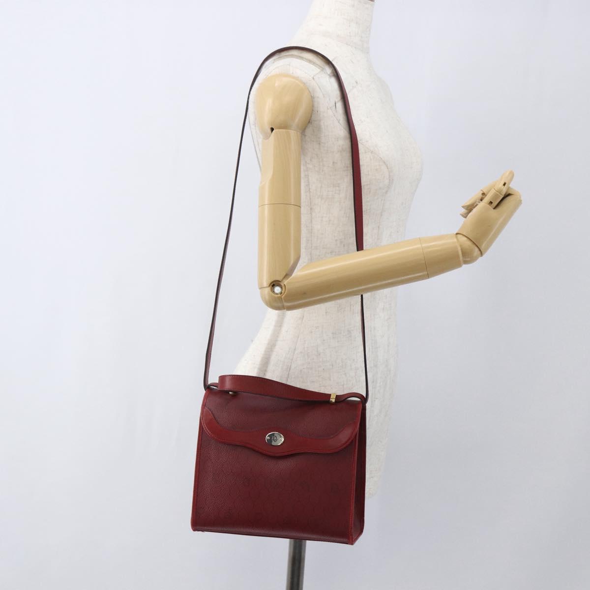Christian Dior Honeycomb Canvas Hand Bag PVC Leather 2way Red Gold Auth 163559
