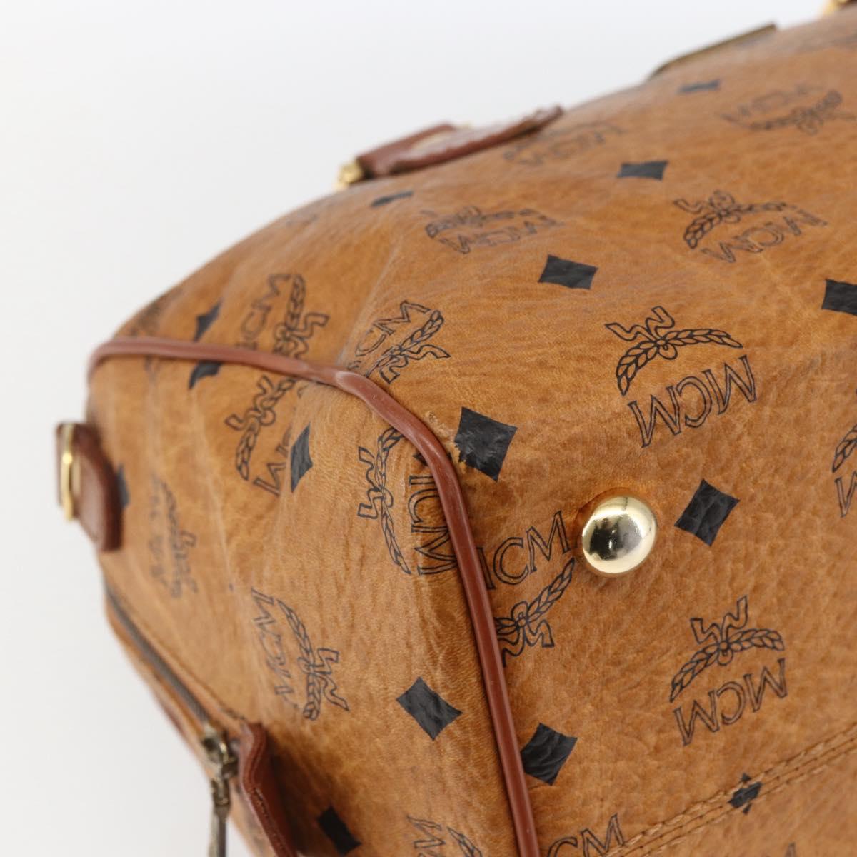 MCM Vicetos Logogram Boston Bag PVC Leather Brown Gold Auth 163563