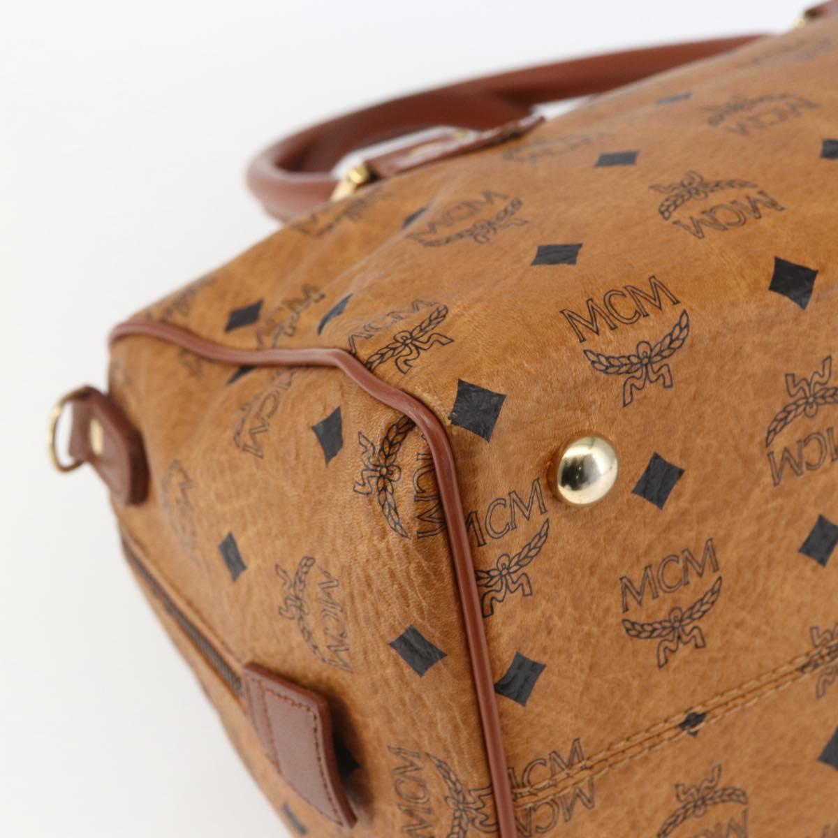 MCM Vicetos Logogram Boston Bag PVC Leather Brown Gold Auth 163563