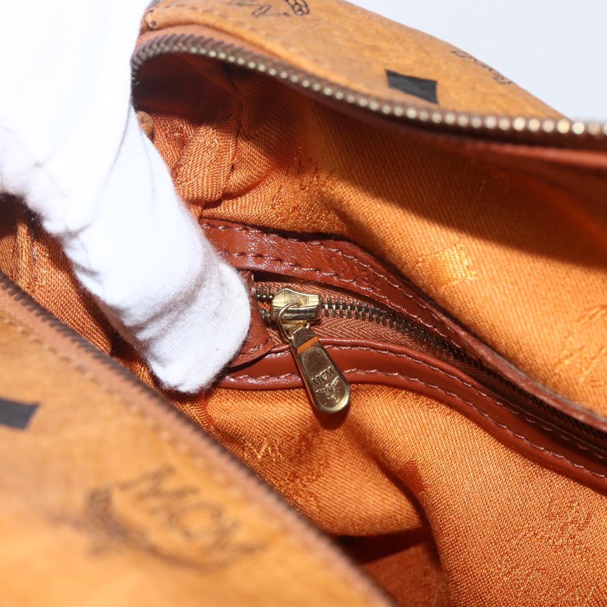 MCM Vicetos Logogram Boston Bag PVC Leather Brown Gold Auth 163563