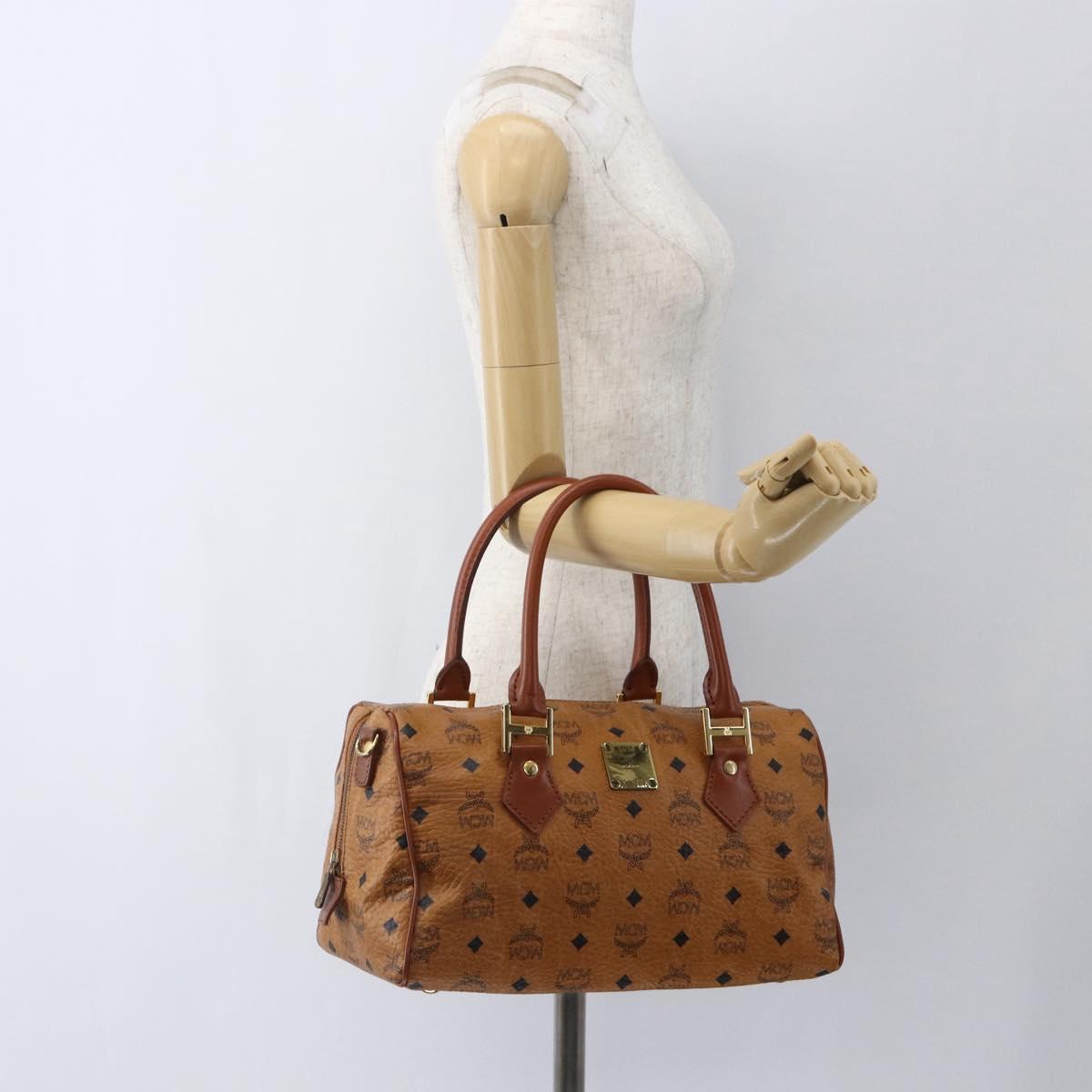 MCM Vicetos Logogram Boston Bag PVC Leather Brown Gold Auth 163563