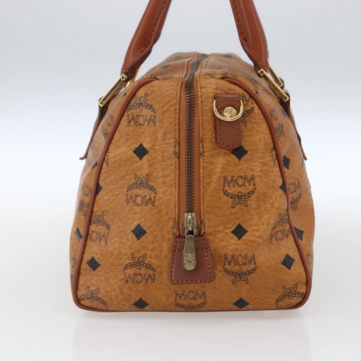 MCM Vicetos Logogram Boston Bag PVC Leather Brown Gold Auth 163563