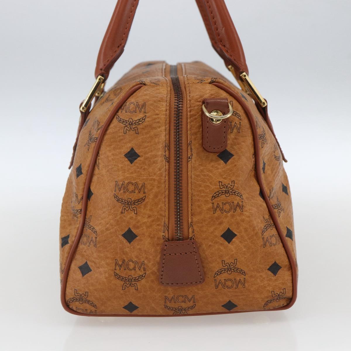 MCM Vicetos Logogram Boston Bag PVC Leather Brown Gold Auth 163563
