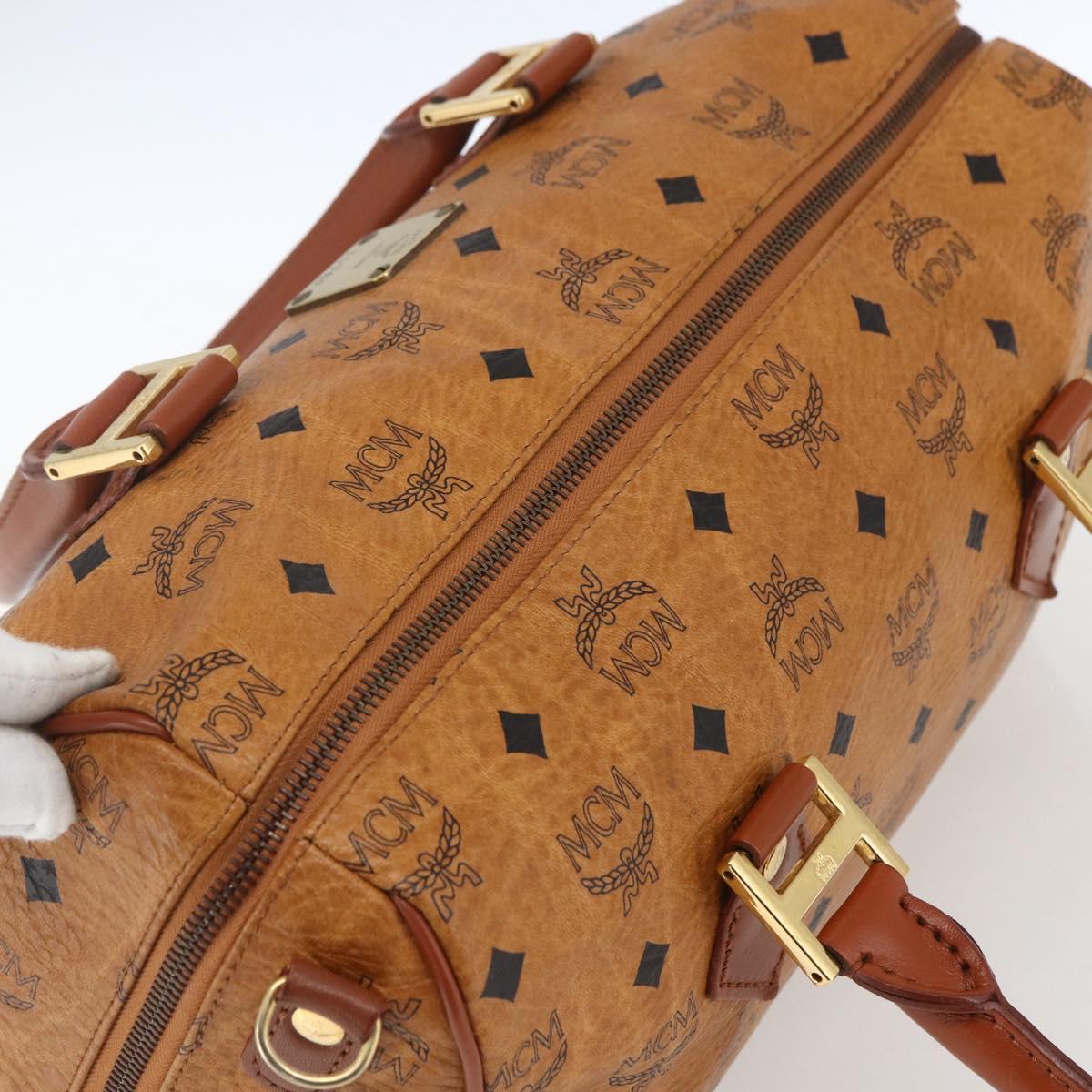 MCM Vicetos Logogram Boston Bag PVC Leather Brown Gold Auth 163563