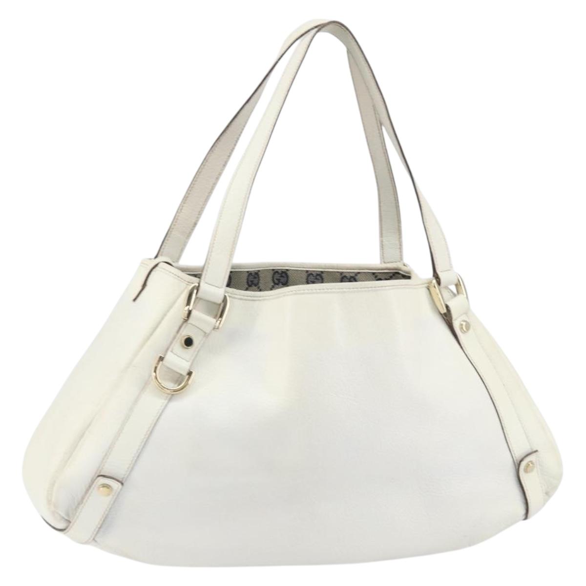 GUCCI Abbey Tote Bag Leather White Gold 130736 Auth 163566