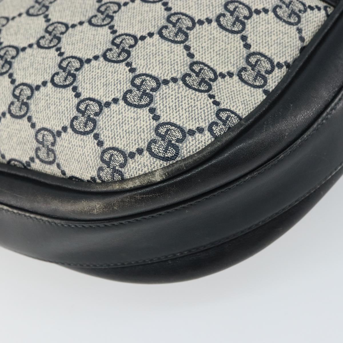 GUCCI GG Supreme Horsebit Shoulder Bag PVC Navy Gold Auth 163567