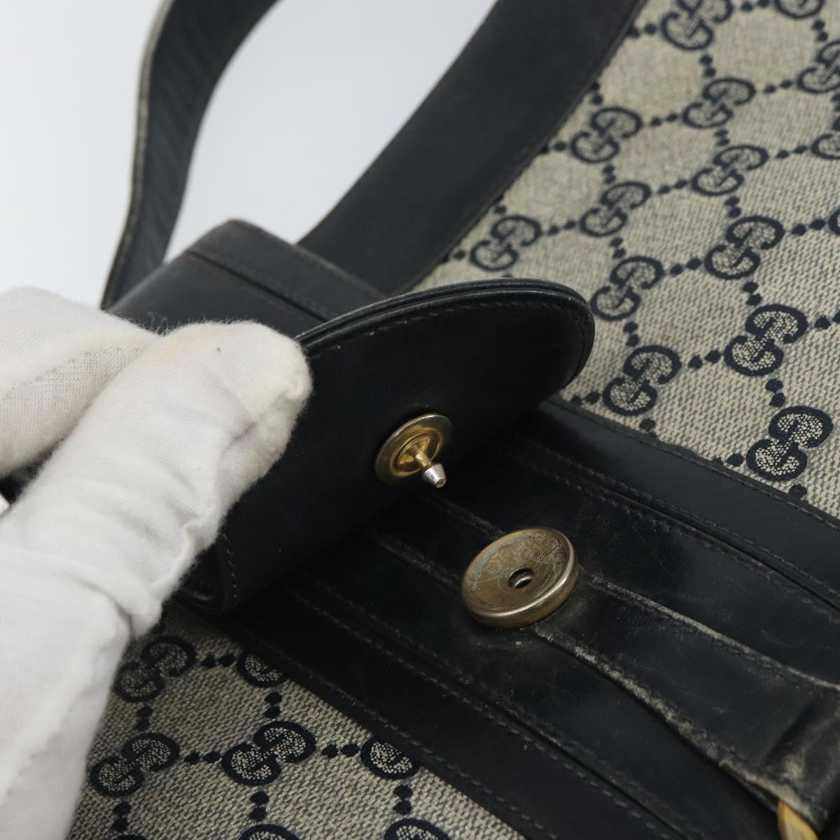 GUCCI GG Supreme Horsebit Shoulder Bag PVC Navy Gold Auth 163567