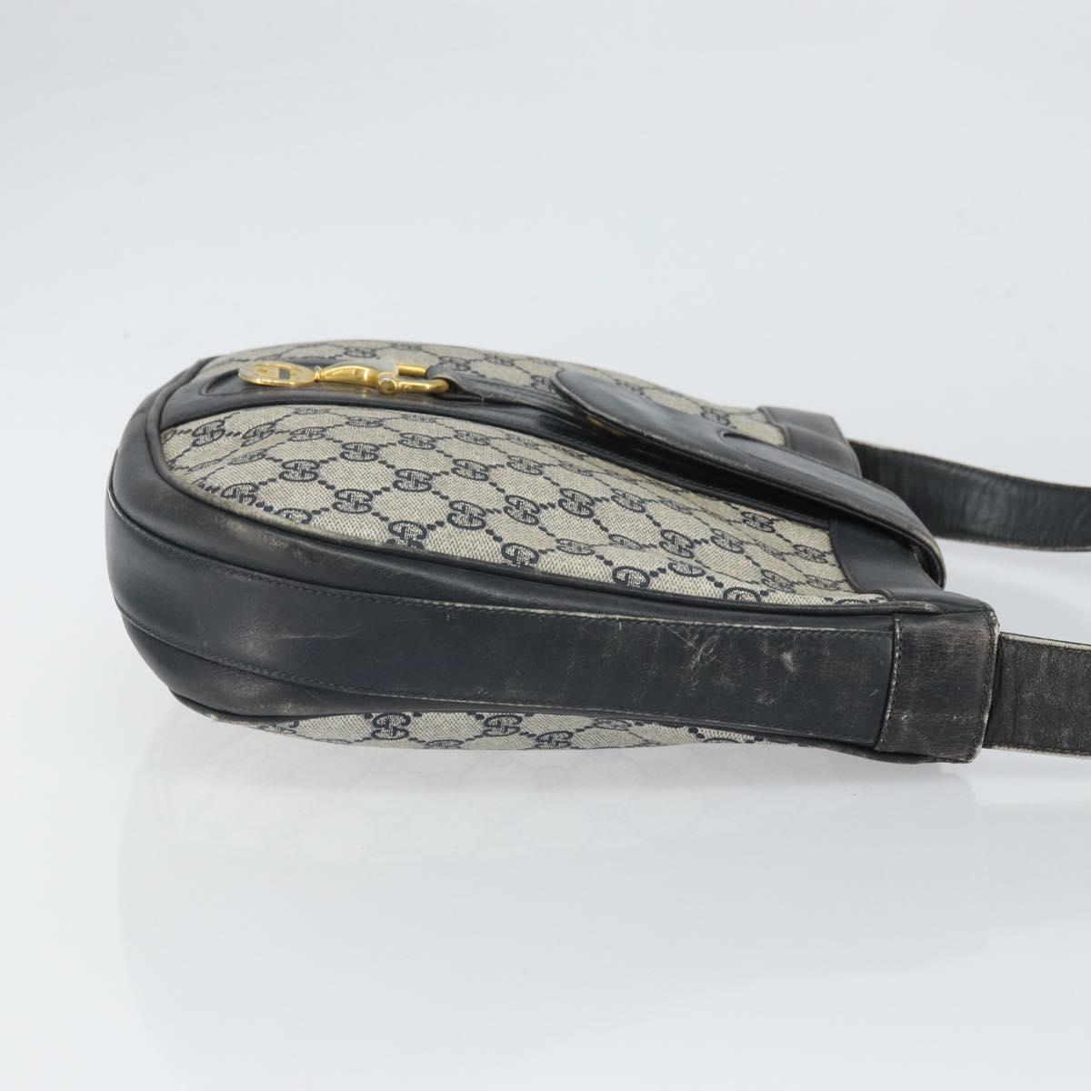 GUCCI GG Supreme Horsebit Shoulder Bag PVC Navy Gold Auth 163567