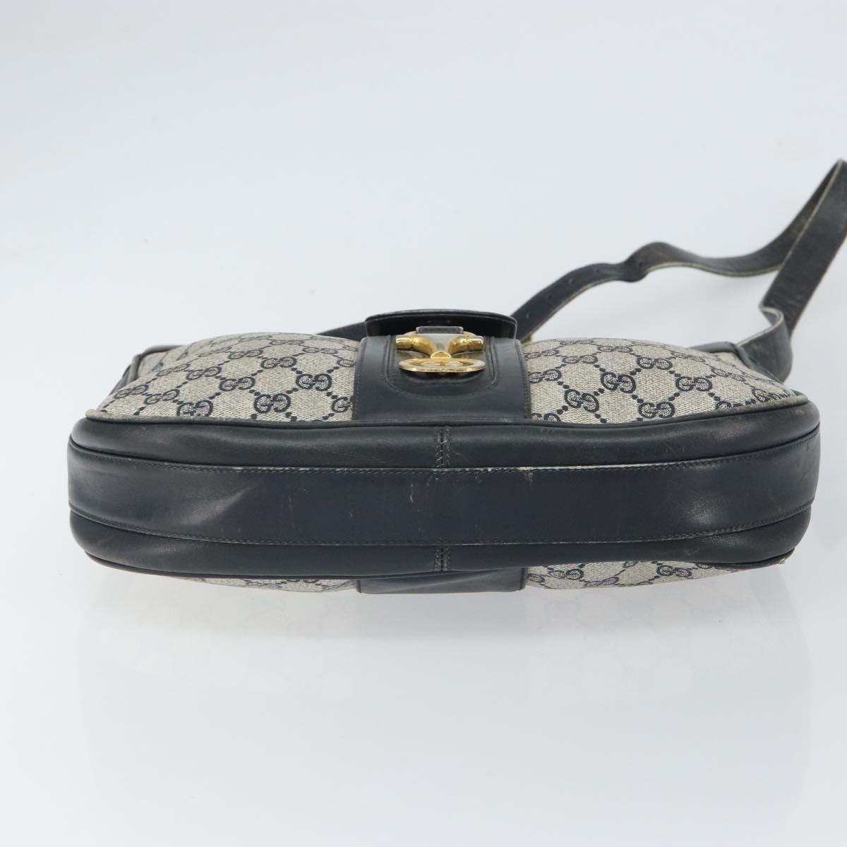 GUCCI GG Supreme Horsebit Shoulder Bag PVC Navy Gold Auth 163567