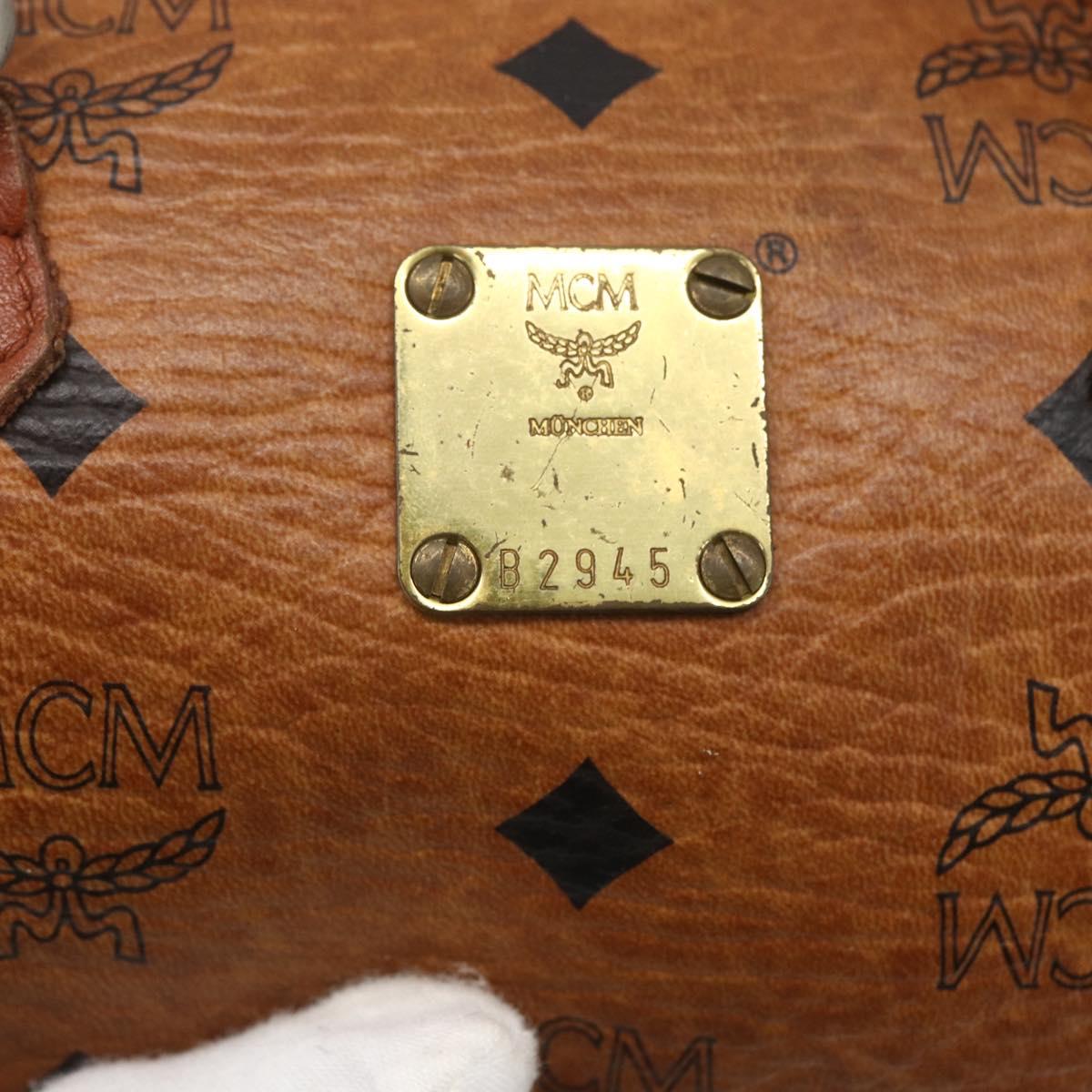 MCM Vicetos Logogram Mini Boston Bag PVC Leather 2way Brown Gold Auth 163568