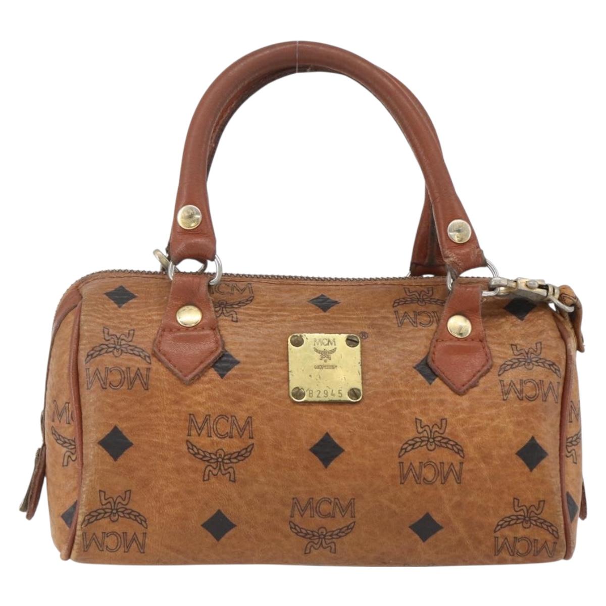 MCM Vicetos Logogram Mini Boston Bag PVC Leather 2way Brown Gold Auth 163568