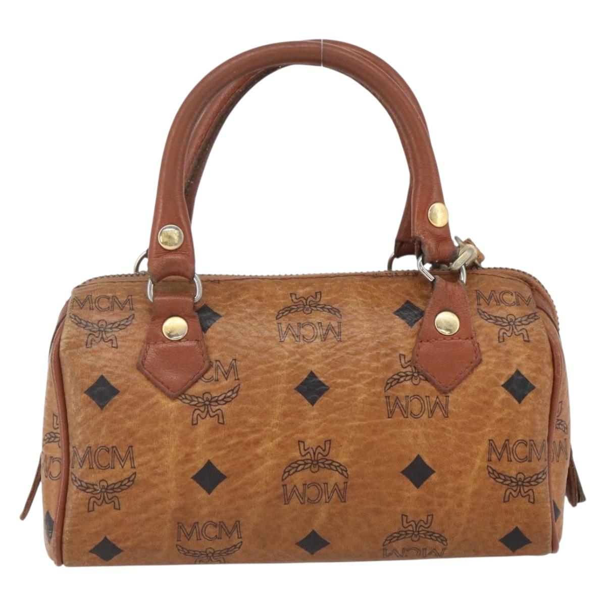 MCM Vicetos Logogram Mini Boston Bag PVC Leather 2way Brown Gold Auth 163568