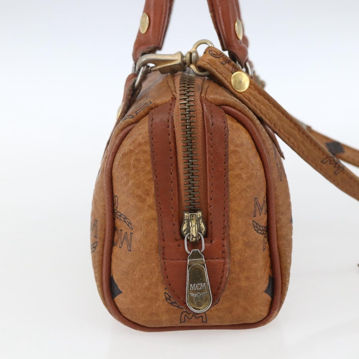 MCM Vicetos Logogram Mini Boston Bag PVC Leather 2way Brown Gold Auth 163568