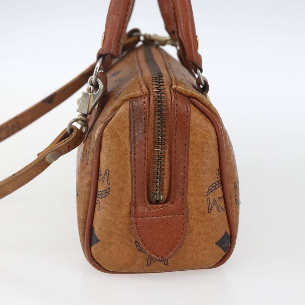 MCM Vicetos Logogram Mini Boston Bag PVC Leather 2way Brown Gold Auth 163568