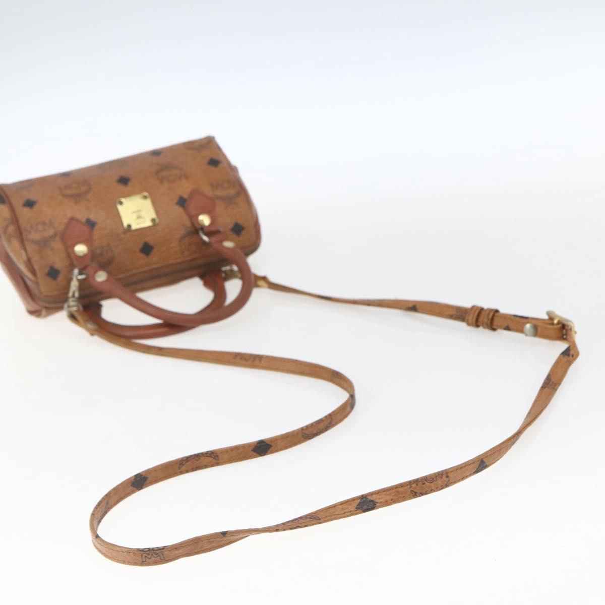 MCM Vicetos Logogram Mini Boston Bag PVC Leather 2way Brown Gold Auth 163568