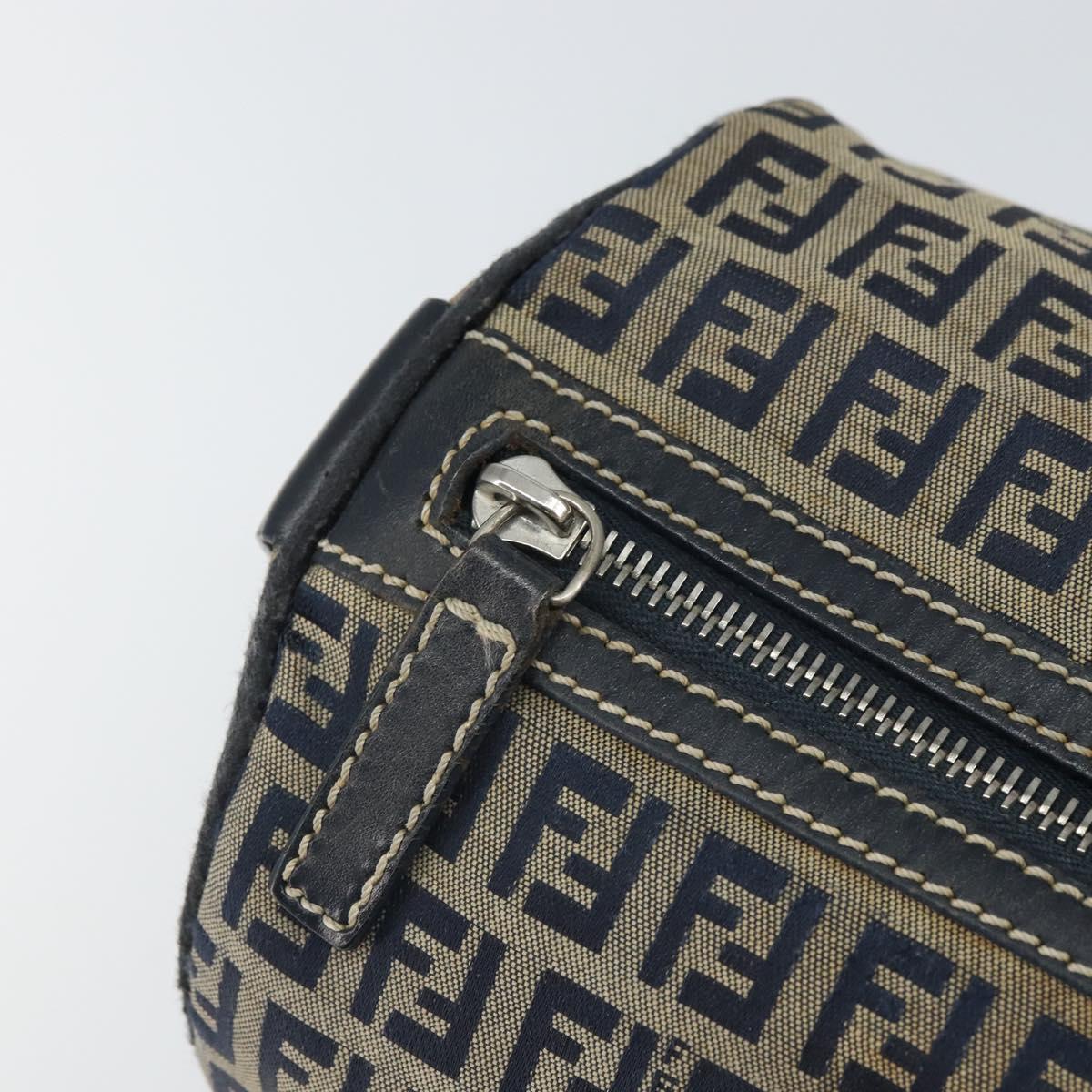 FENDI Zucchino Canvas Boston Bag Navy Silver Auth 163575