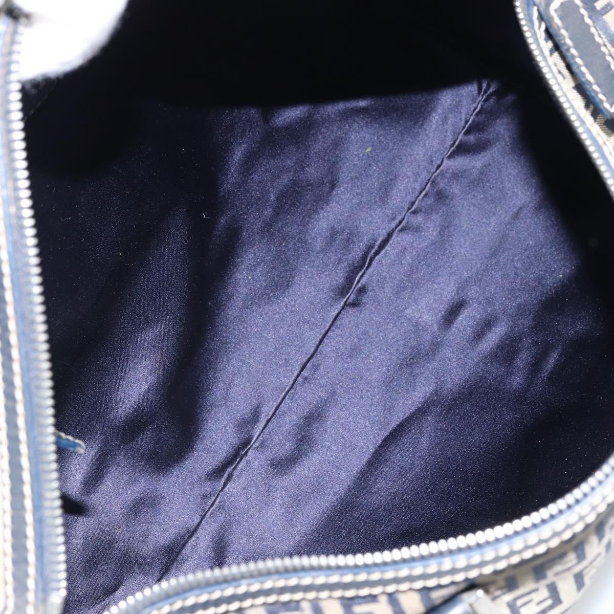 FENDI Zucchino Canvas Boston Bag Navy Silver Auth 163575