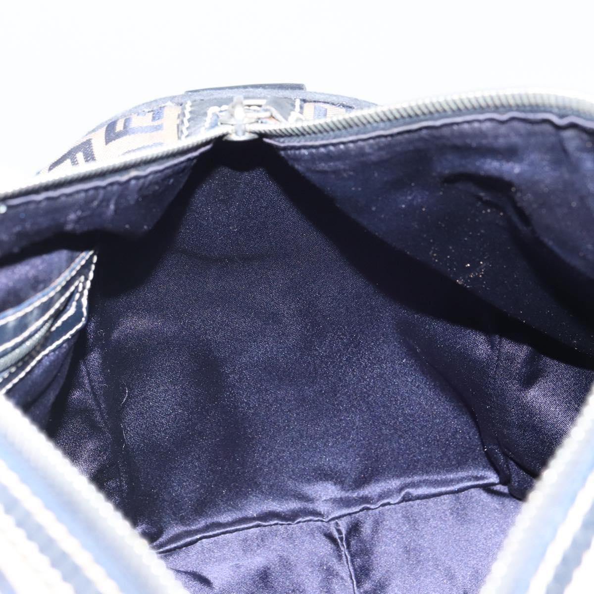 FENDI Zucchino Canvas Boston Bag Navy Silver Auth 163575