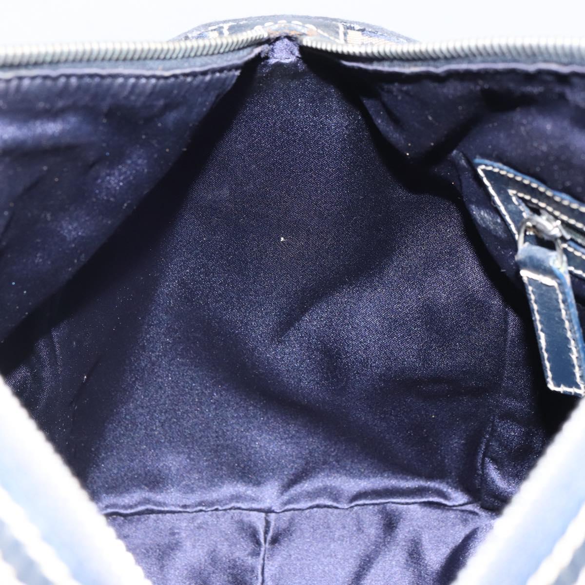 FENDI Zucchino Canvas Boston Bag Navy Silver Auth 163575