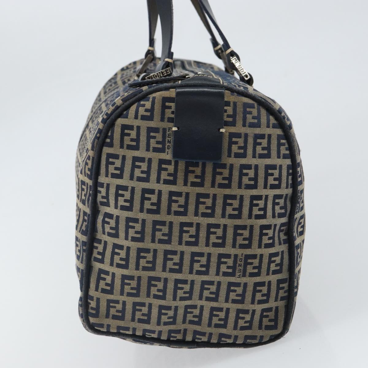 FENDI Zucchino Canvas Boston Bag Navy Silver Auth 163575