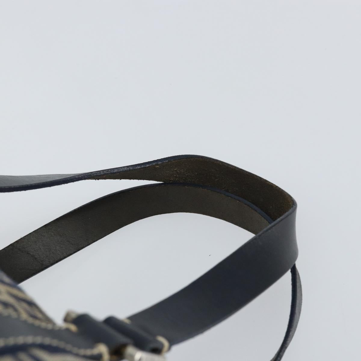 FENDI Zucchino Canvas Boston Bag Navy Silver Auth 163575