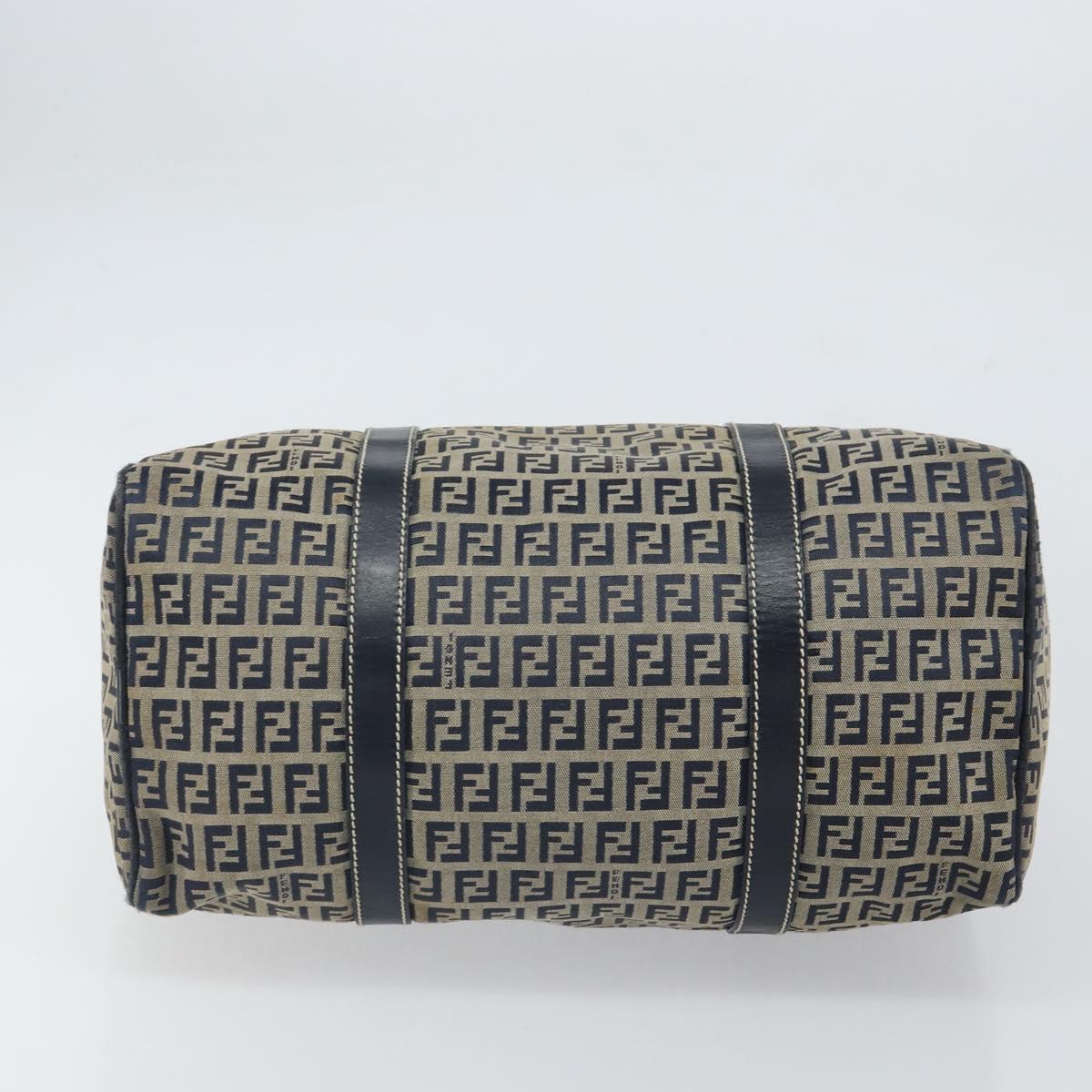 FENDI Zucchino Canvas Boston Bag Navy Silver Auth 163575
