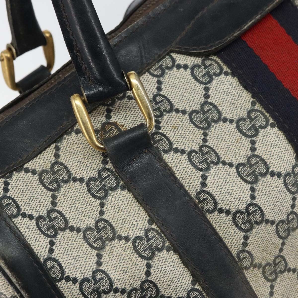 GUCCI GG Supreme Sherry Line Boston Bag PVC Navy Gold Red Auth 163578
