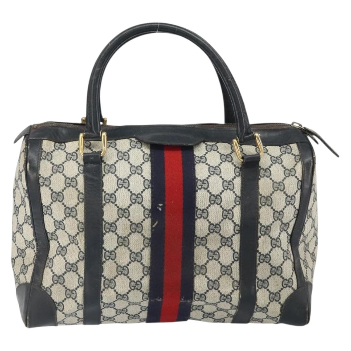 GUCCI GG Supreme Sherry Line Boston Bag PVC Navy Gold Red Auth 163578