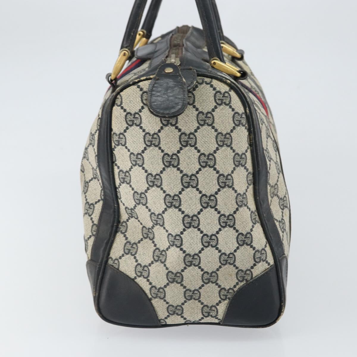 GUCCI GG Supreme Sherry Line Boston Bag PVC Navy Gold Red Auth 163578