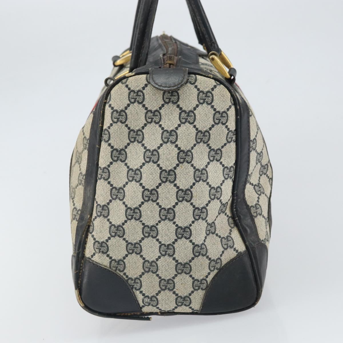 GUCCI GG Supreme Sherry Line Boston Bag PVC Navy Gold Red Auth 163578
