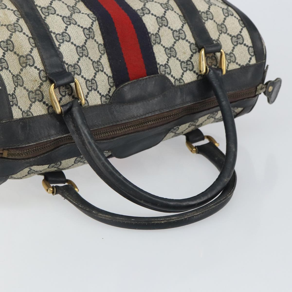 GUCCI GG Supreme Sherry Line Boston Bag PVC Navy Gold Red Auth 163578