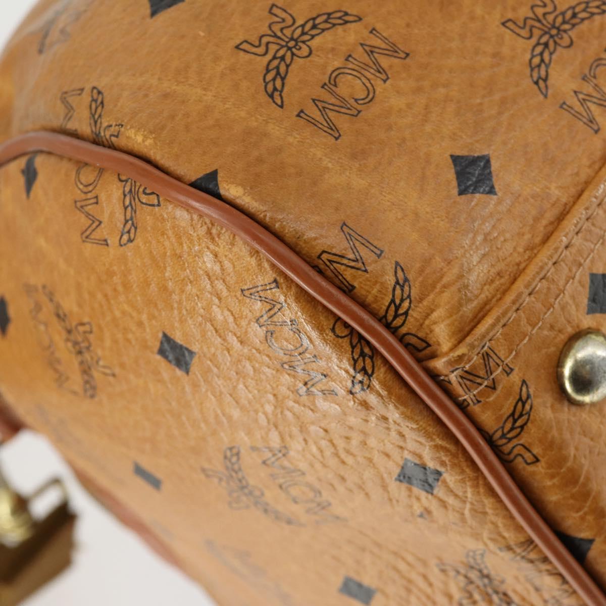 MCM Vicetos Logogram Boston Bag PVC Leather 2way Brown Gold Auth 163581
