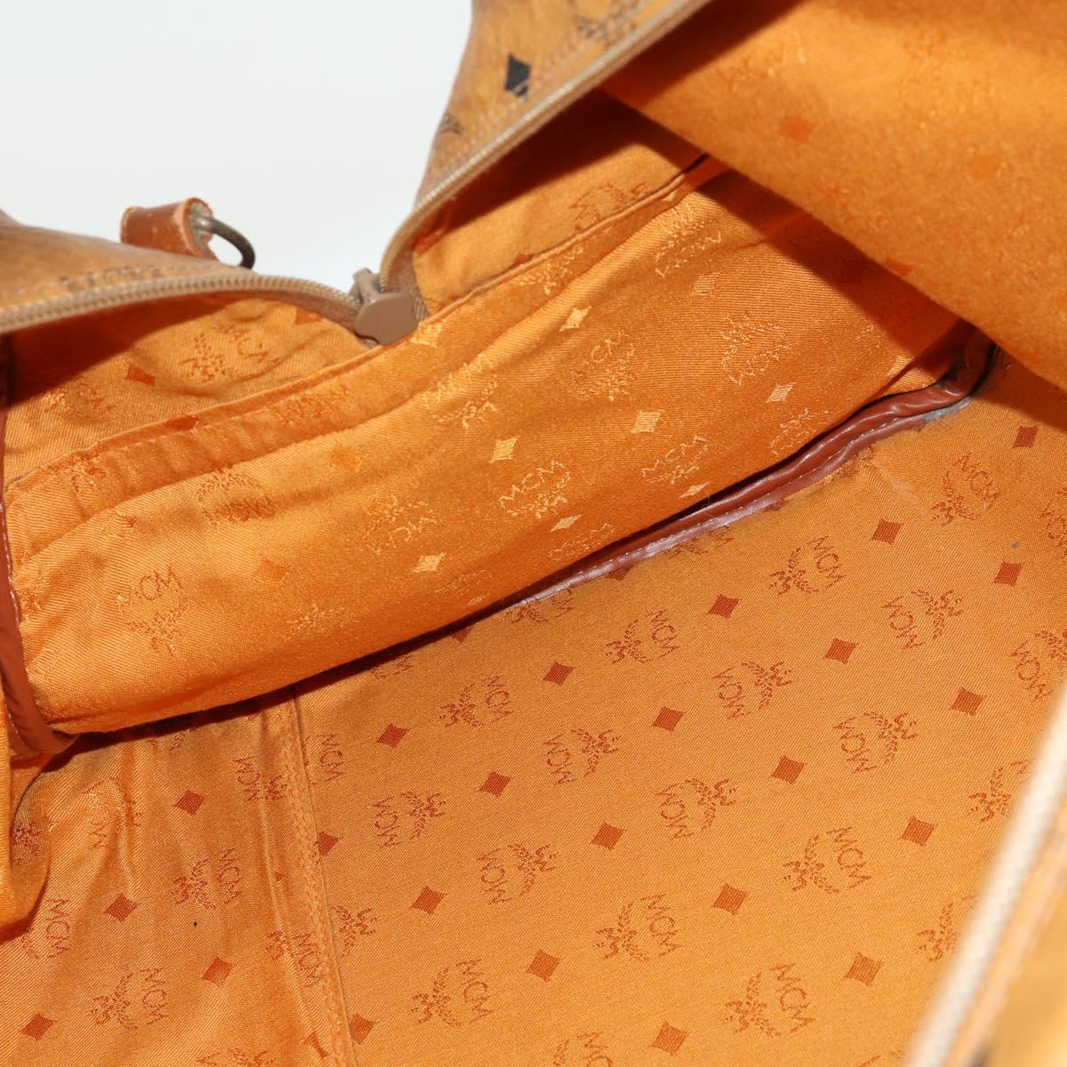 MCM Vicetos Logogram Boston Bag PVC Leather 2way Brown Gold Auth 163581