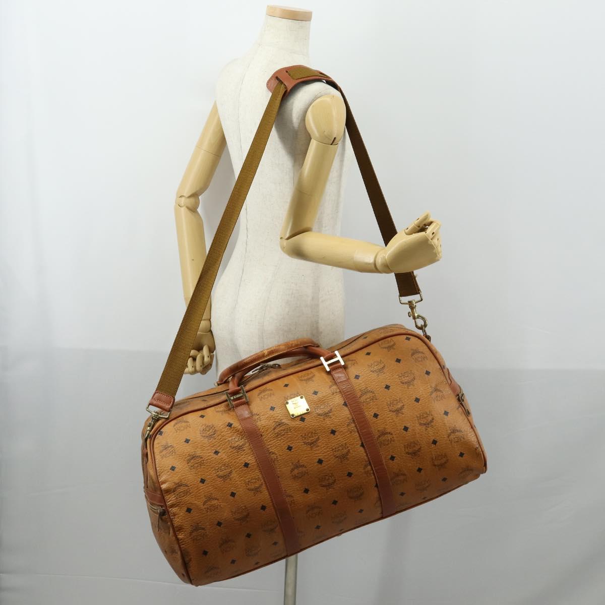 MCM Vicetos Logogram Boston Bag PVC Leather 2way Brown Gold Auth 163581