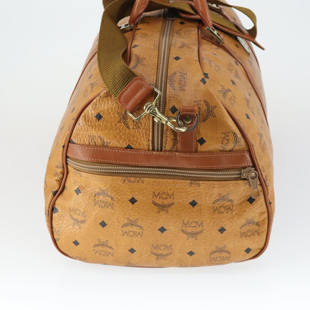 MCM Vicetos Logogram Boston Bag PVC Leather 2way Brown Gold Auth 163581