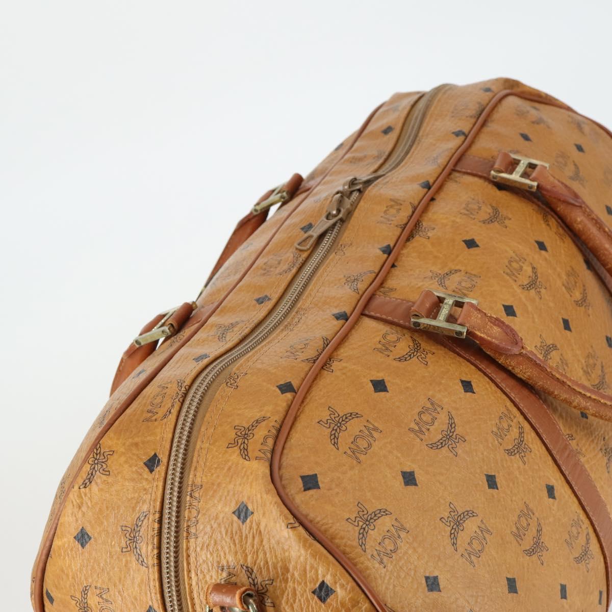 MCM Vicetos Logogram Boston Bag PVC Leather 2way Brown Gold Auth 163581