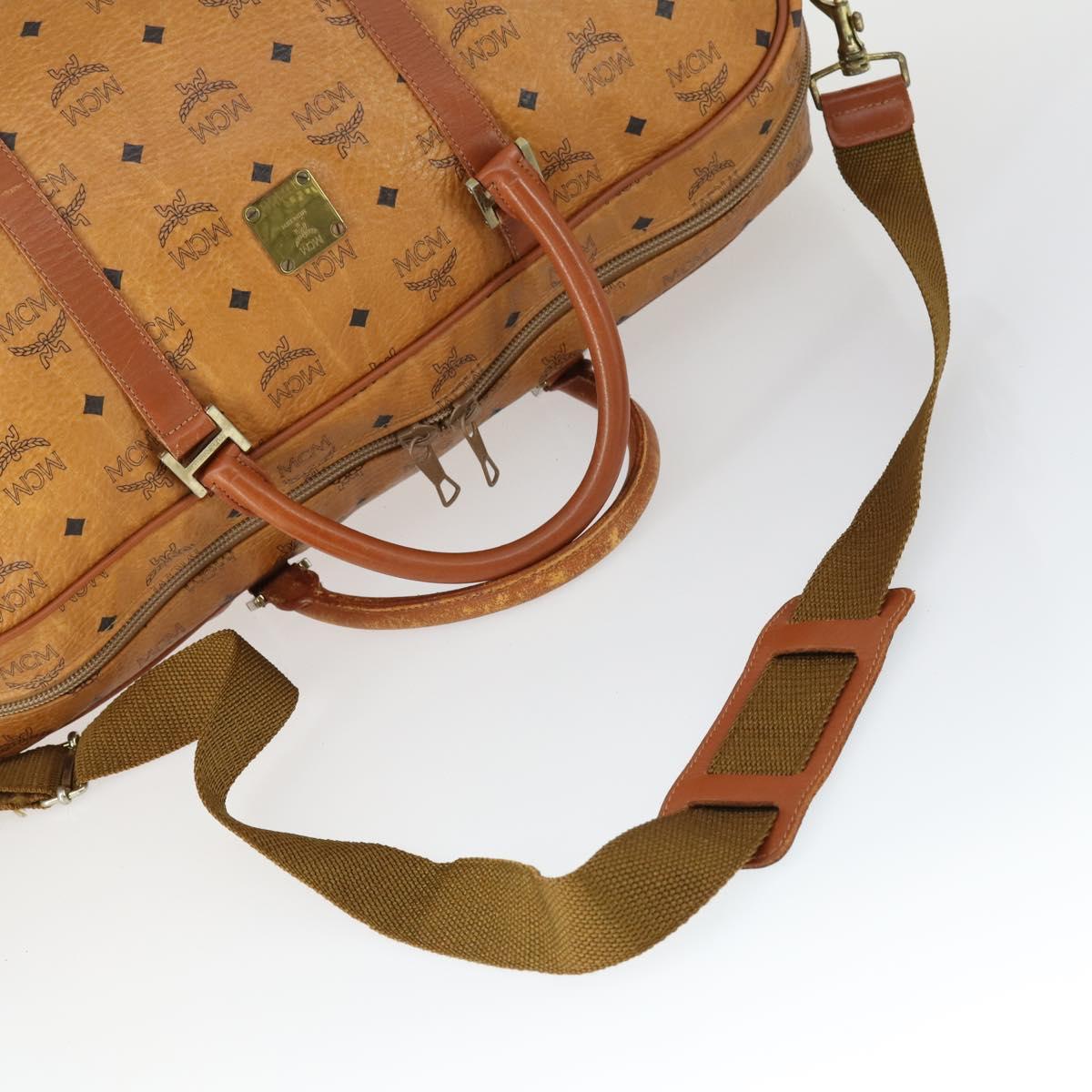 MCM Vicetos Logogram Boston Bag PVC Leather 2way Brown Gold Auth 163581