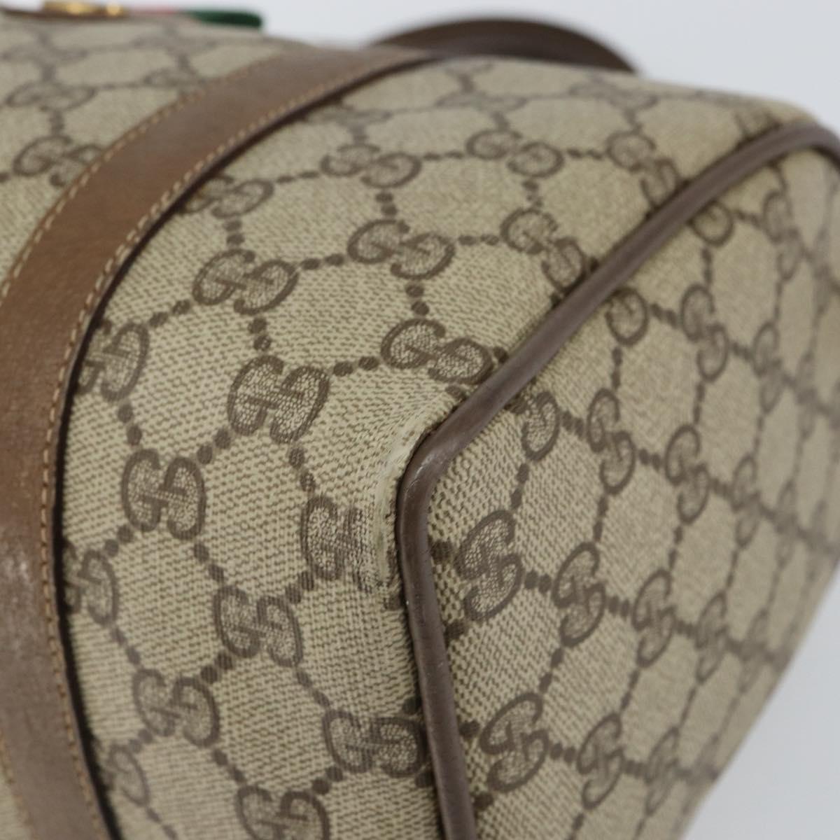 GUCCI GG Supreme Web Sherry Line Boston Bag PVC Beige Gold 39 02 006 Auth 163597
